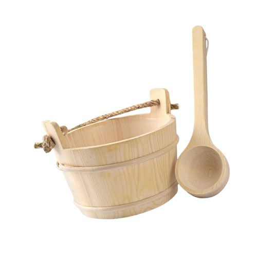 Wood sauna bucket and ladle - and,