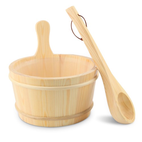 Wooden bucket and ladle set - and,