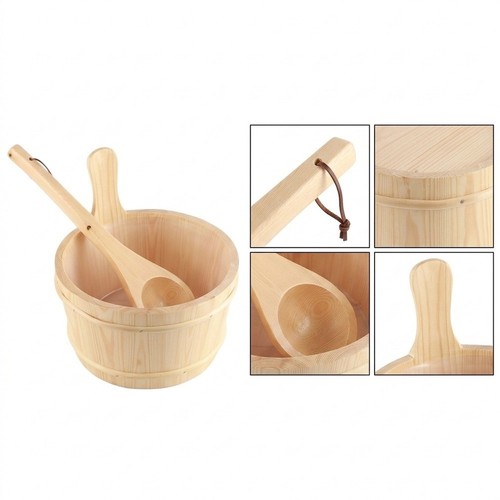 Wooden sauna bucket and ladle - wooden,