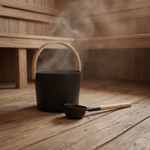 Black aluminum sauna bucket - aluminum,